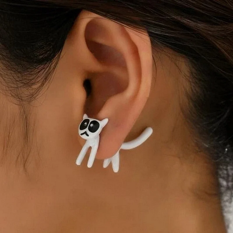 Pendientes divertidos con forma de gato, diseño animal único en color blanco