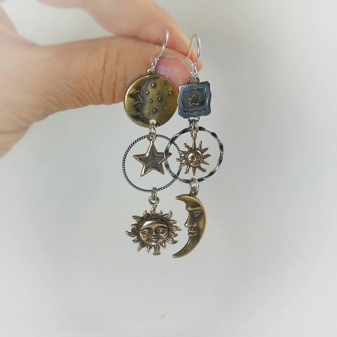 Pendientes colgantes de bronce antiguo sol luna estrella