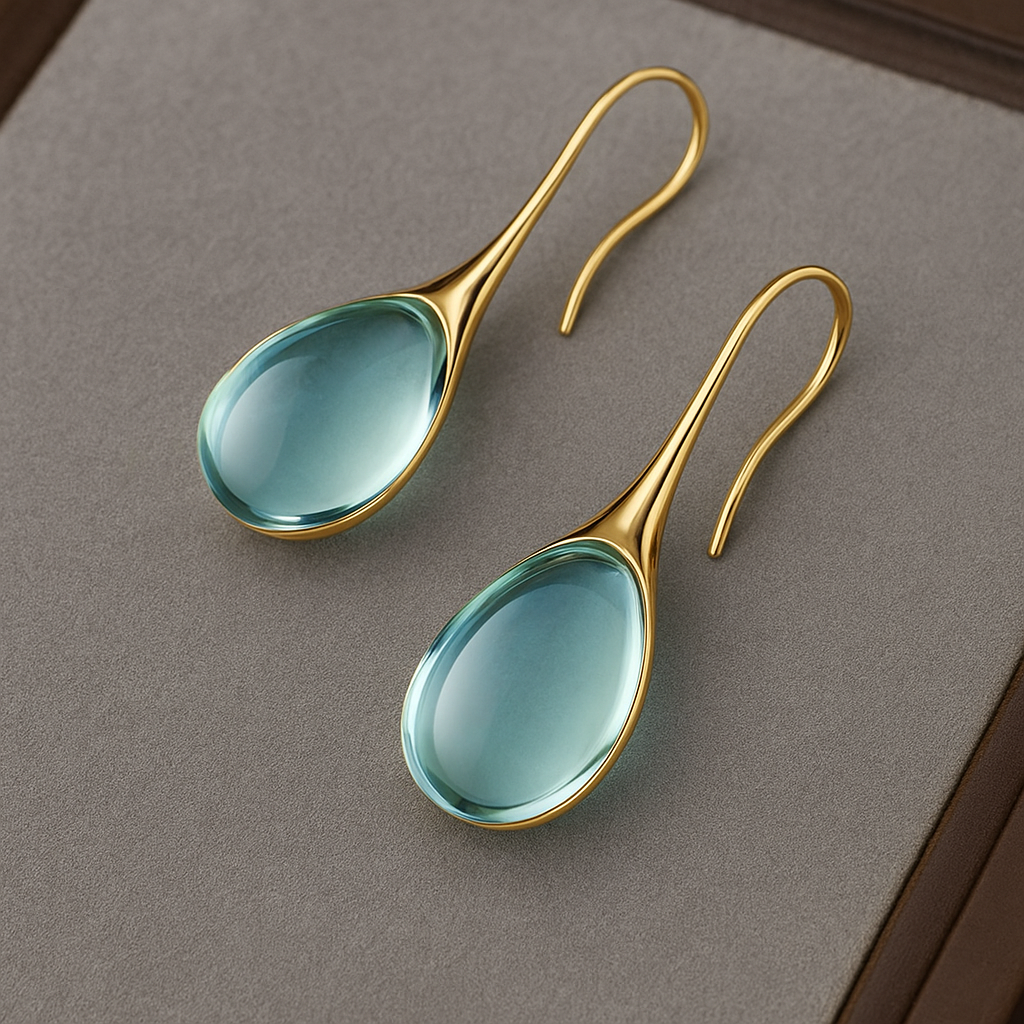 Pendientes colgantes azul aguamarina con elegante cierre de gancho