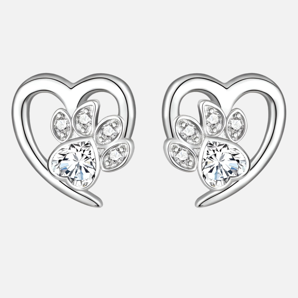 Pendientes brillantes con estampado de pata de corazón y cristales de circonita cúbica