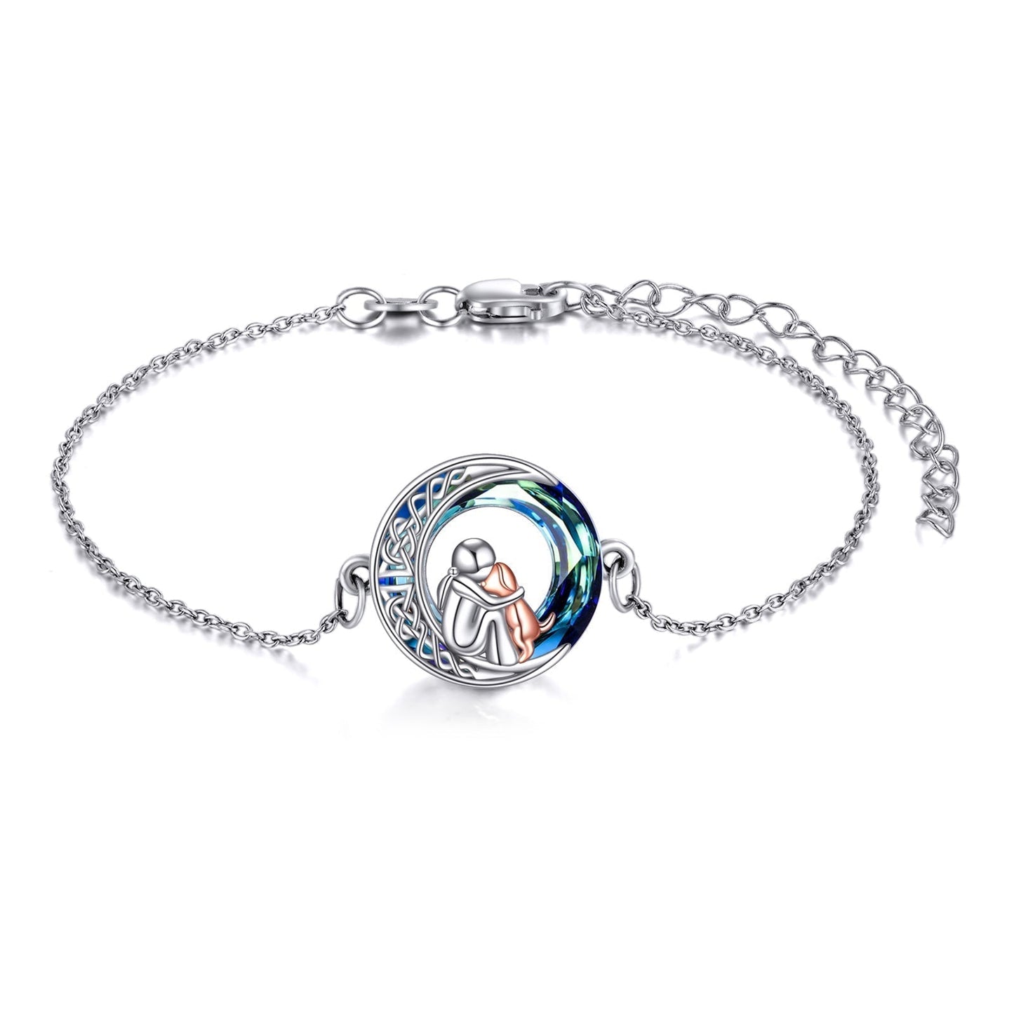 Pulsera abrazando a un perro humano con una brillante piedra lunar y una celta desnuda
