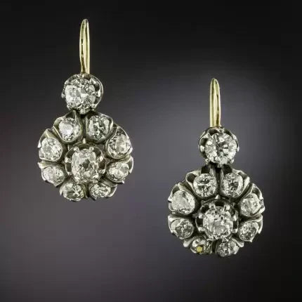 Pendientes antiguos con diamantes talla rosa en diseño de flores