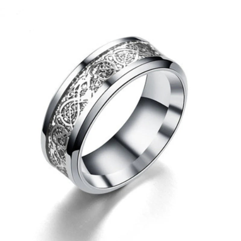 Anillo de Acero Inoxidable con Diseño de Dragón Celta