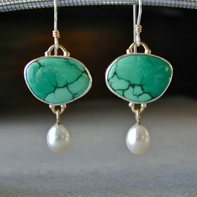 Pendientes vintage de turquesa con perlas naturales de agua dulce