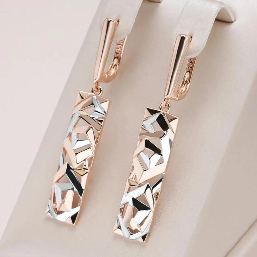 Pendientes geométricos elegantes rosa y blanco brillante rectangular