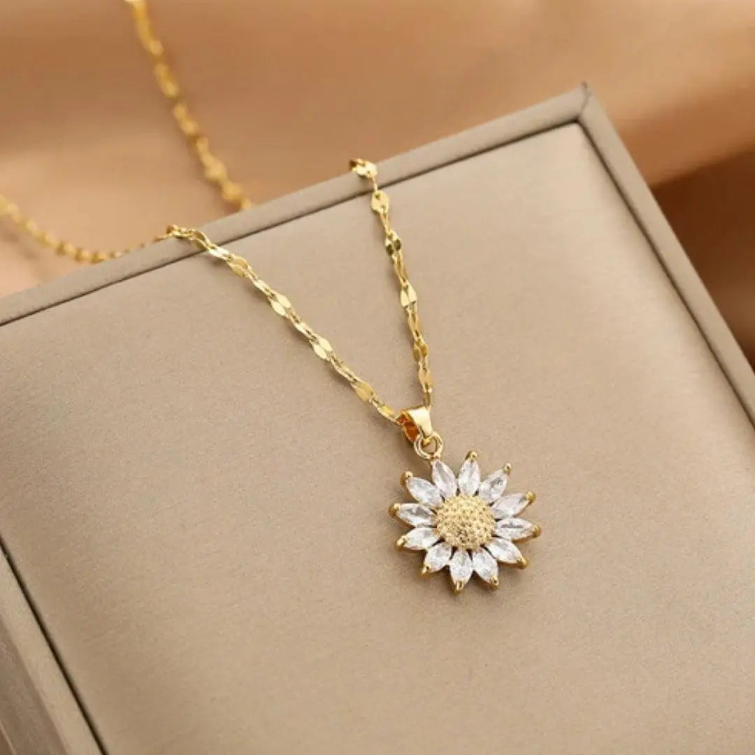 Collar de margaritas brillantes con cristales de circonita cúbica para mujer