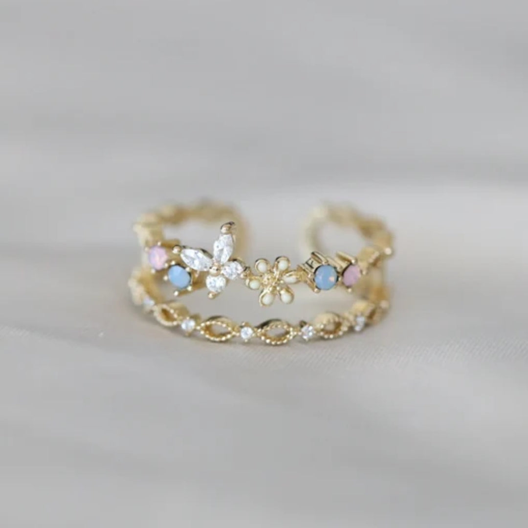 Anillo de cristal turquesa cúbico vintage