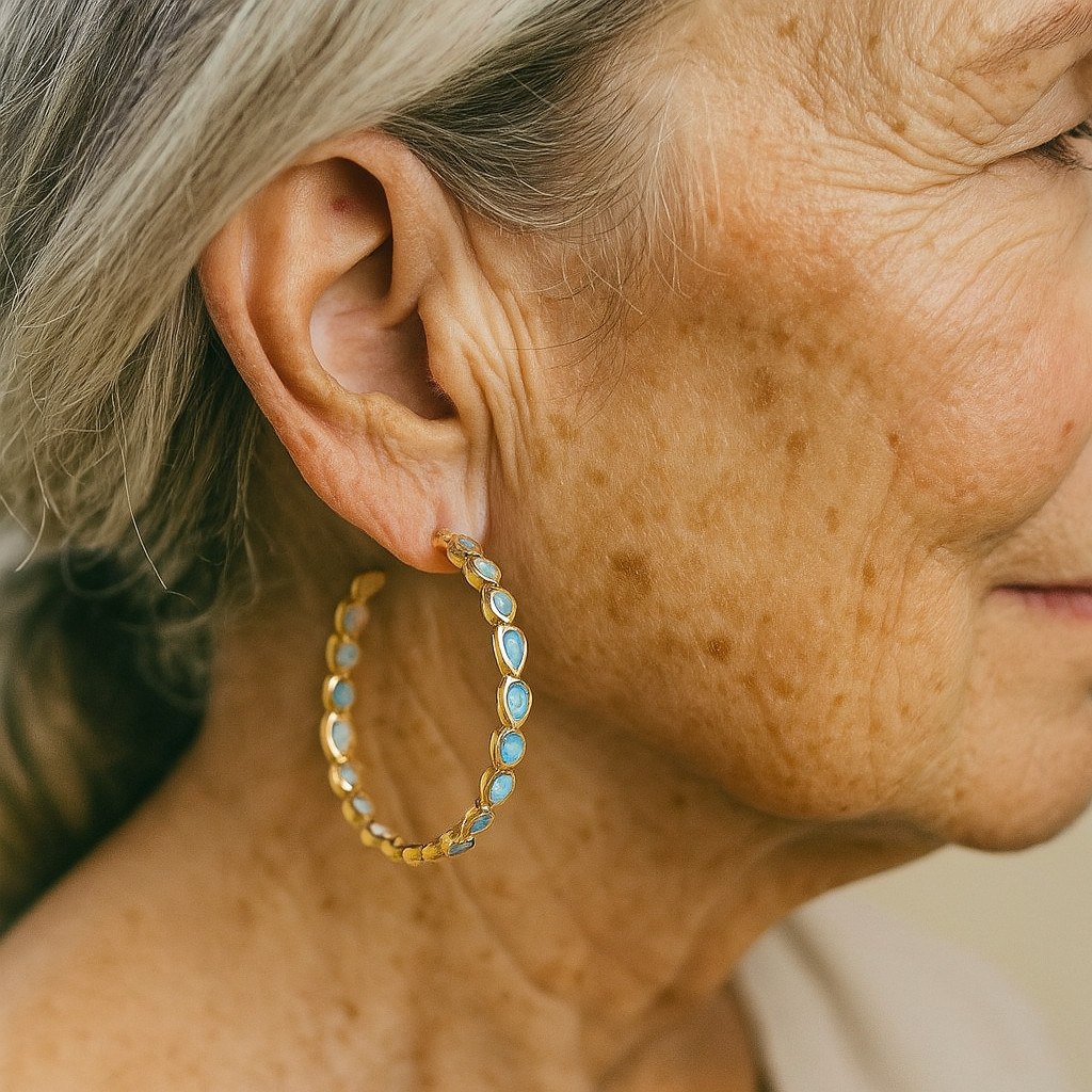 Pendientes de aro elegantes con forma de lágrima de ópalo para mujer