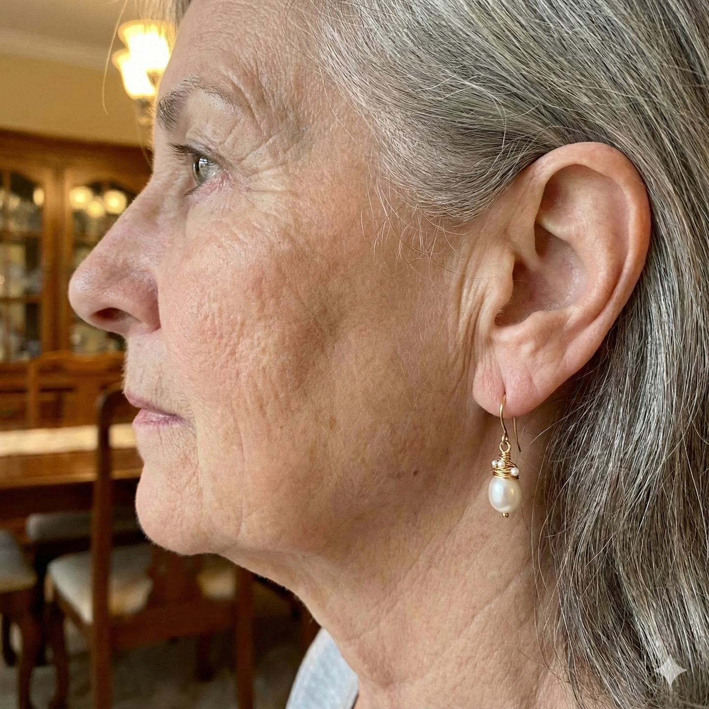 Pendientes de perlas elegantes con delicado envoltorio de alambre para mujer