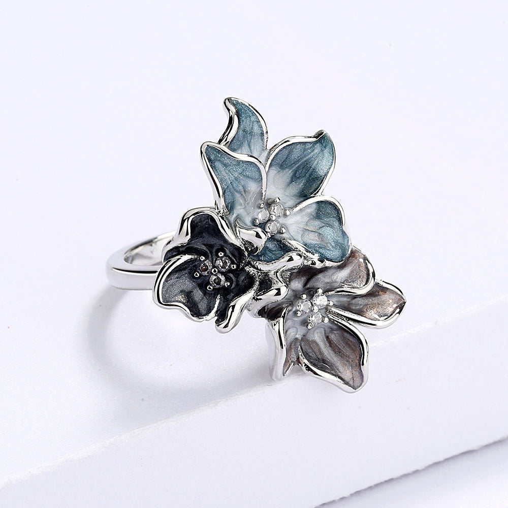 Anillo de Acero Inoxidable con Esmalte Floral