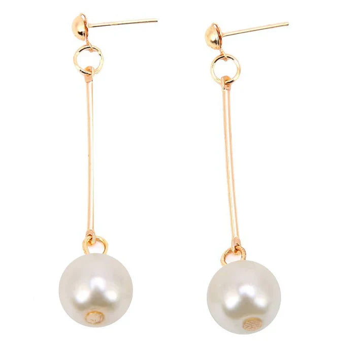 Pendientes de perlas elegantes: forma de lágrima larga con detalle de barra
