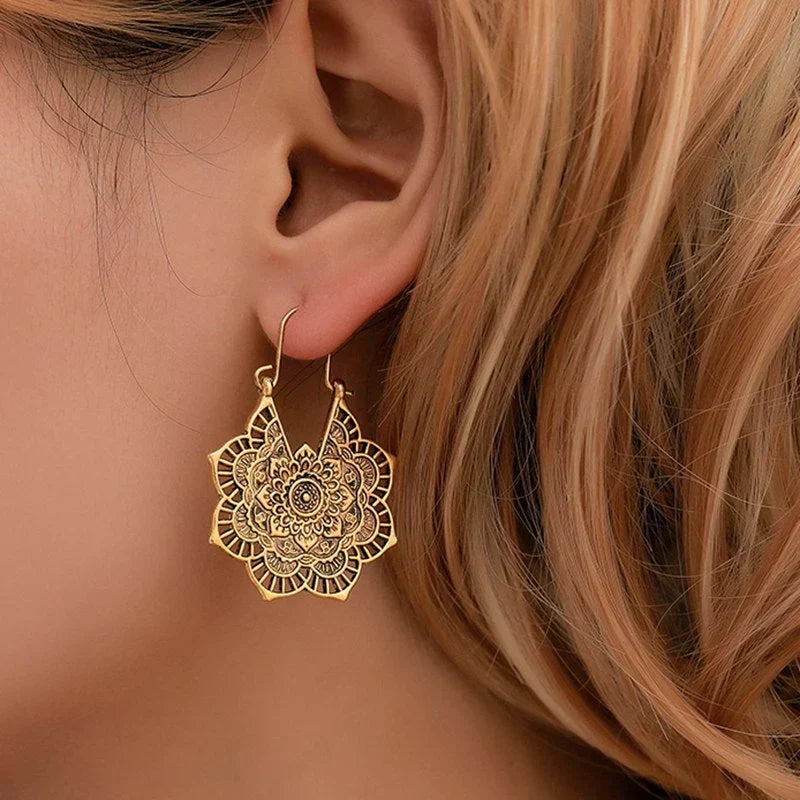 Pendientes boho hippie mandala en forma de lágrima con aspecto antiguo, joyería para mujer