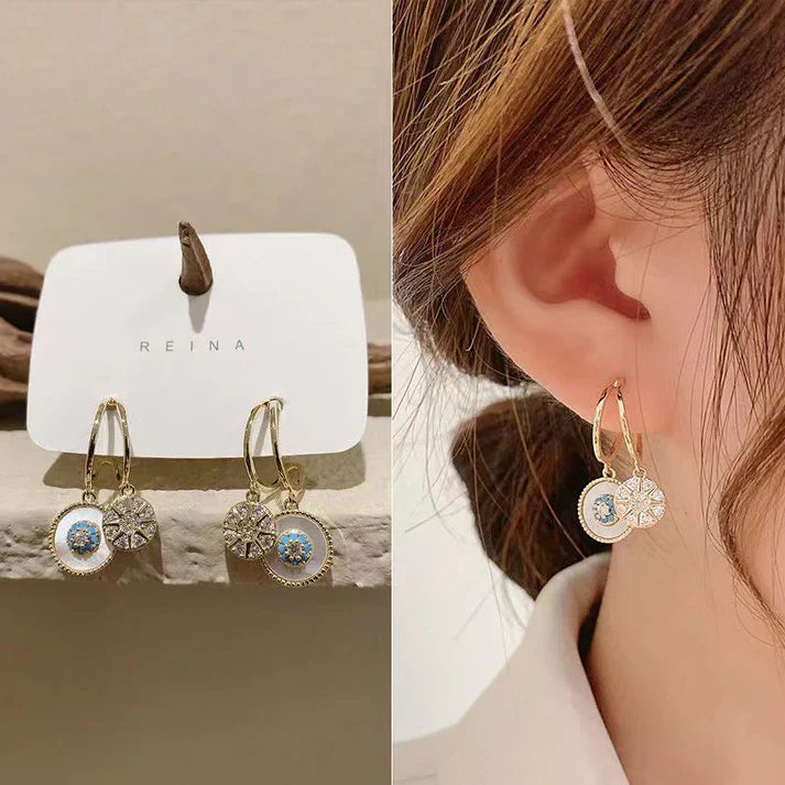 Pendientes de concha con detalles de turquesa y circonitas brillantes