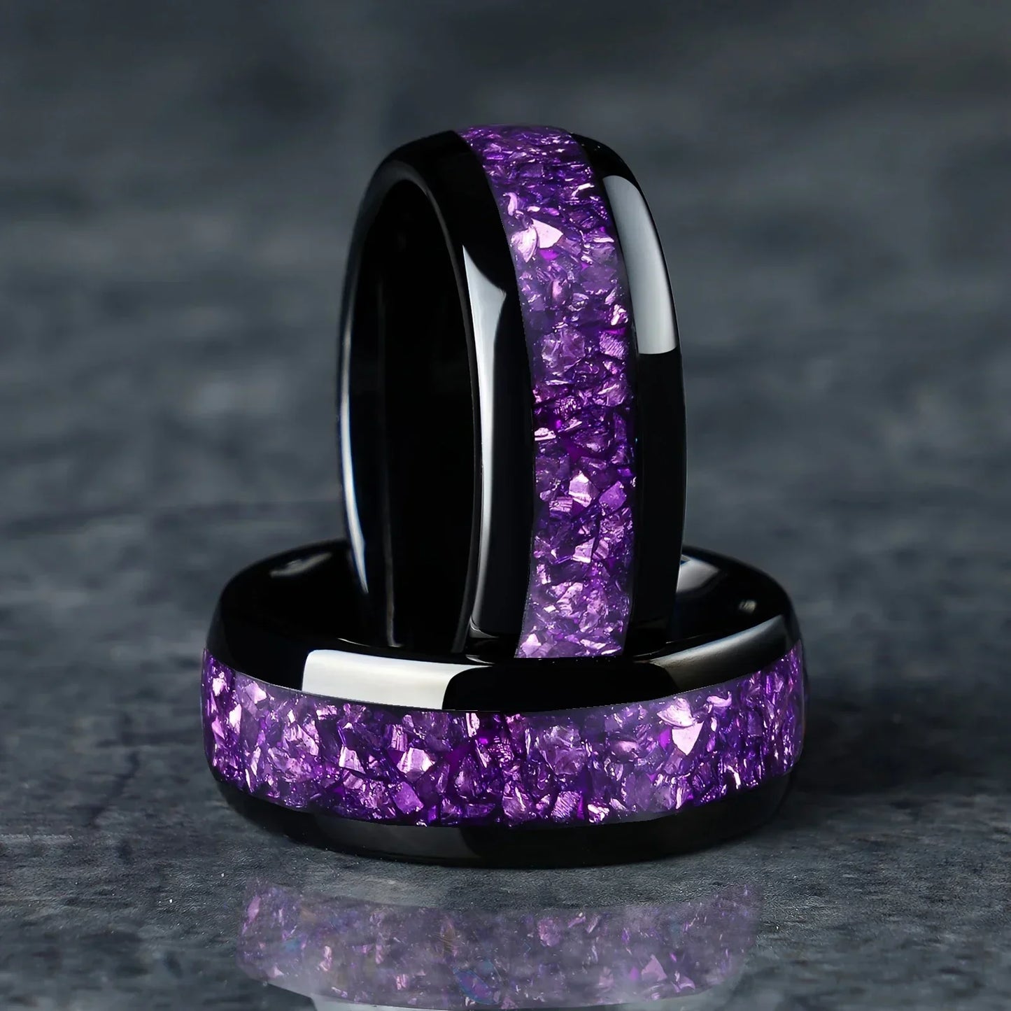 Anillo de Acero Inoxidable con Incrustación de Circonia Púrpura
