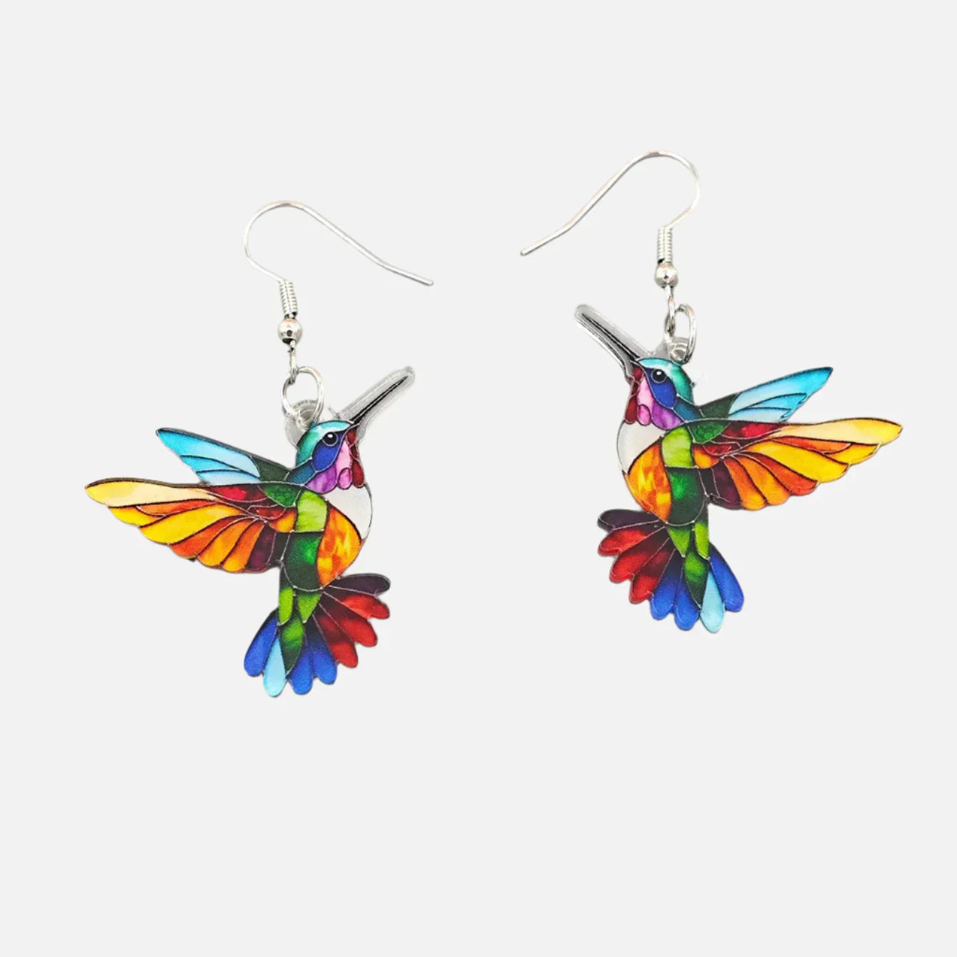 Pendientes coloridos de colibrí acrílico en estilo vidriera