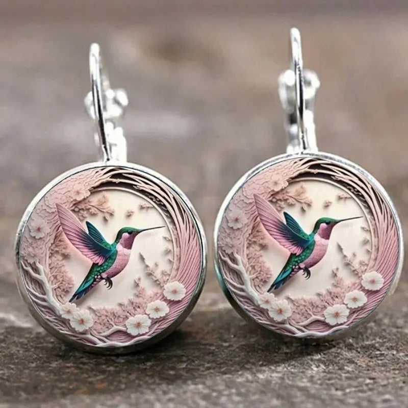 Conjunto de joyas de colibrí de colores: collar y pendientes con diseño de cristal
