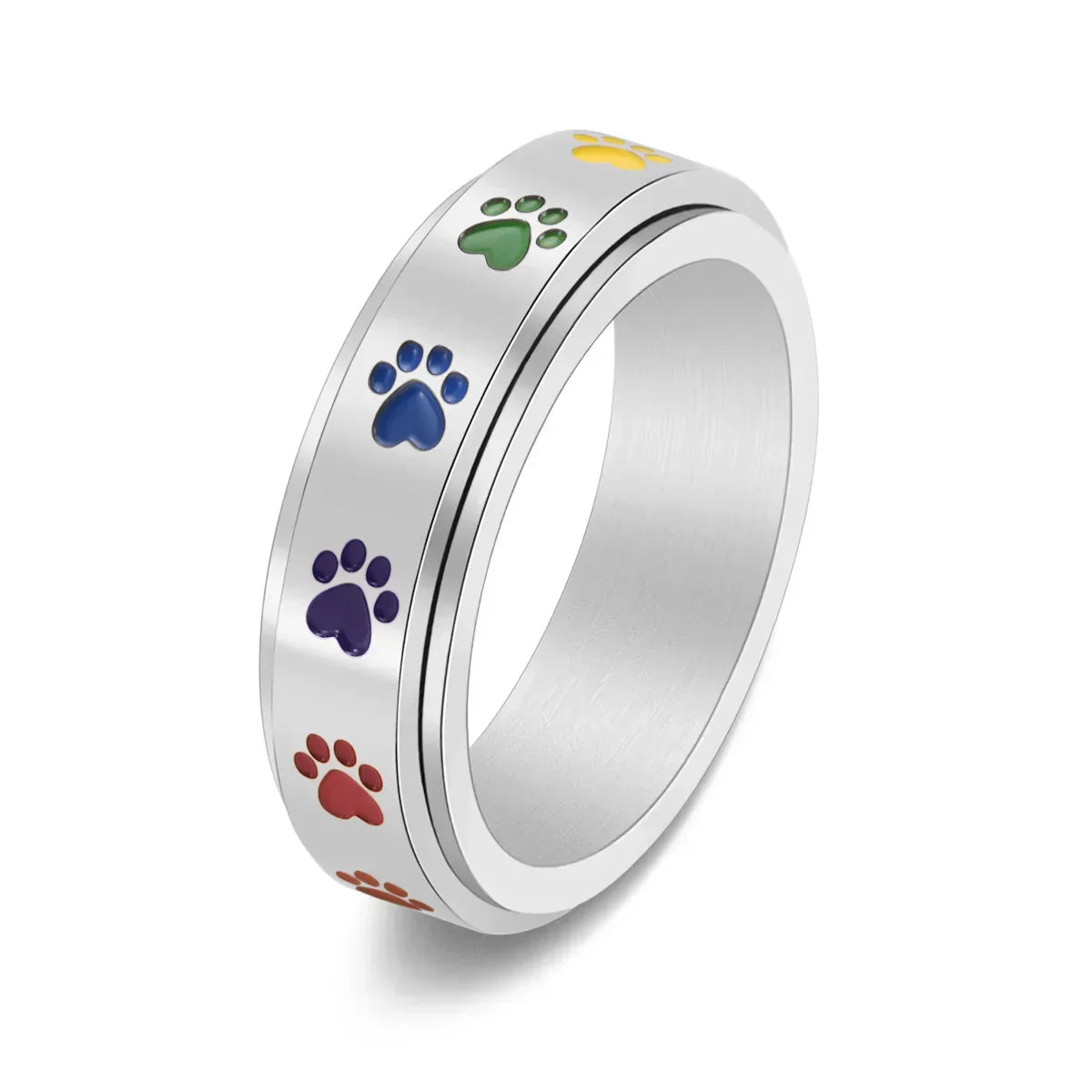 Anillo giratorio para reducción de estrés - Acero inoxidable con patas arcoíris