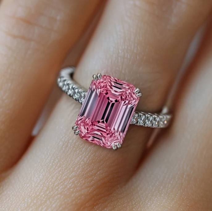 Anillo Elegante con Piedra Rosa en Corte Esmeralda