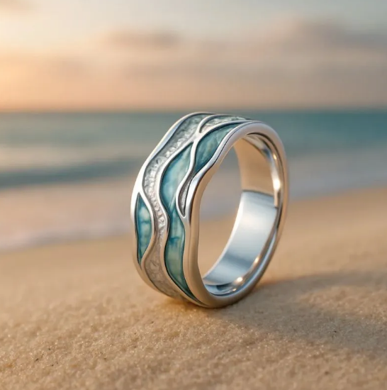 Anillo con motivo de océano y playa Aurora