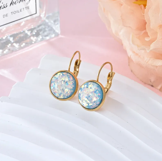 Pendientes brillantes de acero inoxidable con lentejuelas brillantes y pedrería