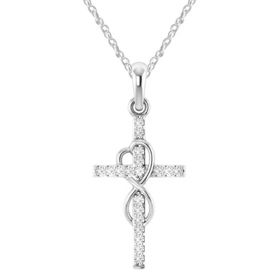 Collar con cruz de circonitas cúbicas brillantes y diseño de corazón infinito