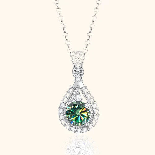 Collar de lágrima de moissanita verde esmeralda brillante para mujer