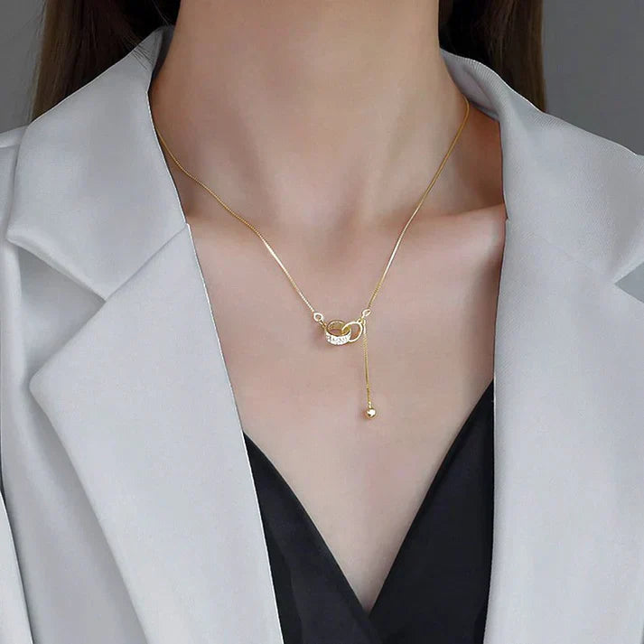 Collar brillante de dos anillos con circonitas, elegantemente ajustable