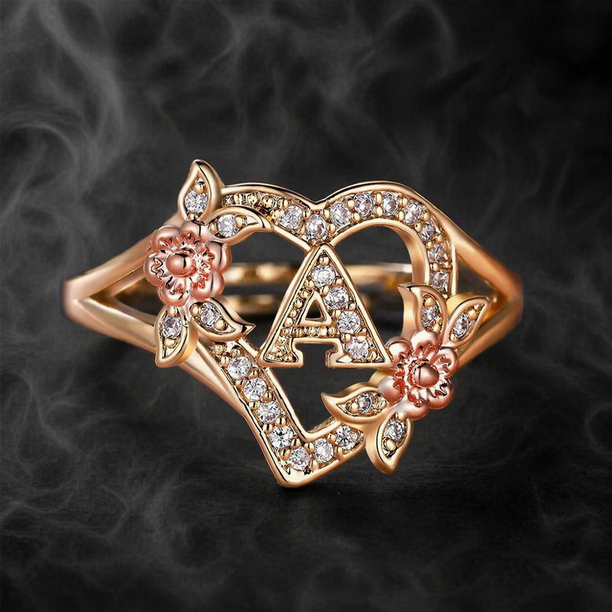 Anillo de Acero Inoxidable con Inicial y Cristales