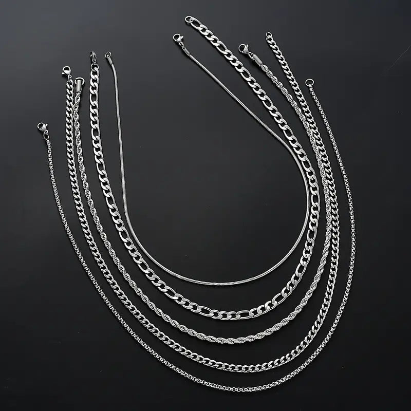 Conjunto de collar de acero inoxidable: cadenas en capas de diferentes espesores