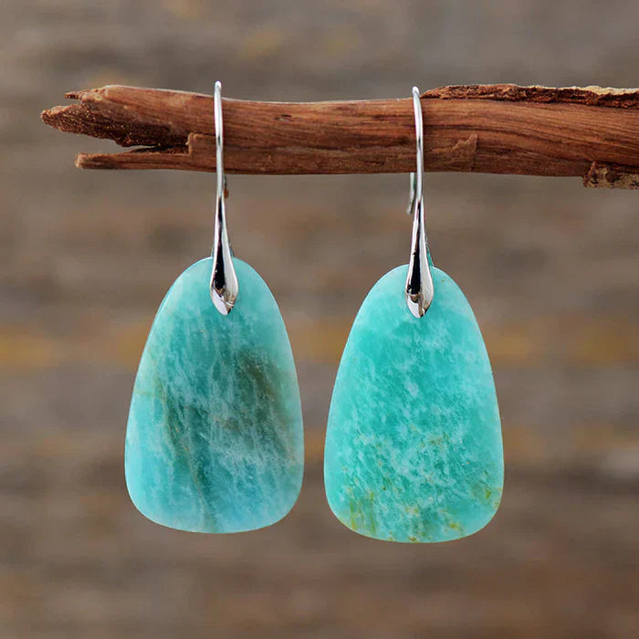 Elegantes pendientes colgantes de amazonita con dije de piedra natural