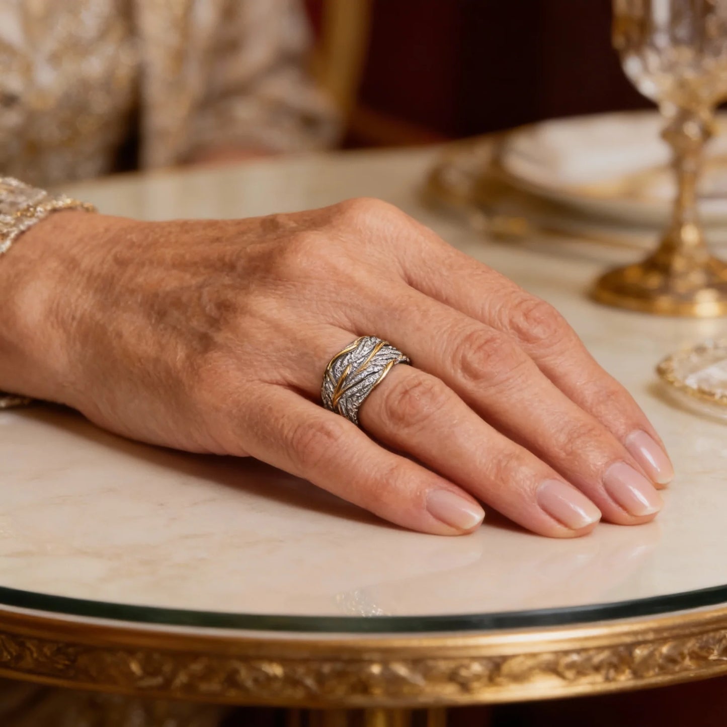 Anillo Elegante de Oro y Cristales