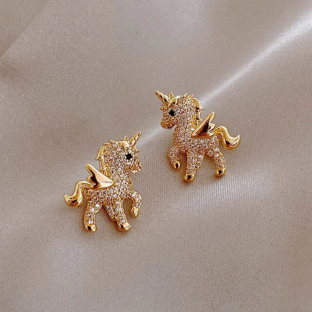 Pendientes brillantes de unicornio con alas para niña