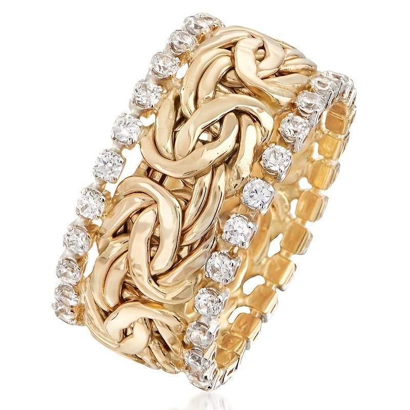 Anillo vintage entrelazado de oro con circonitas