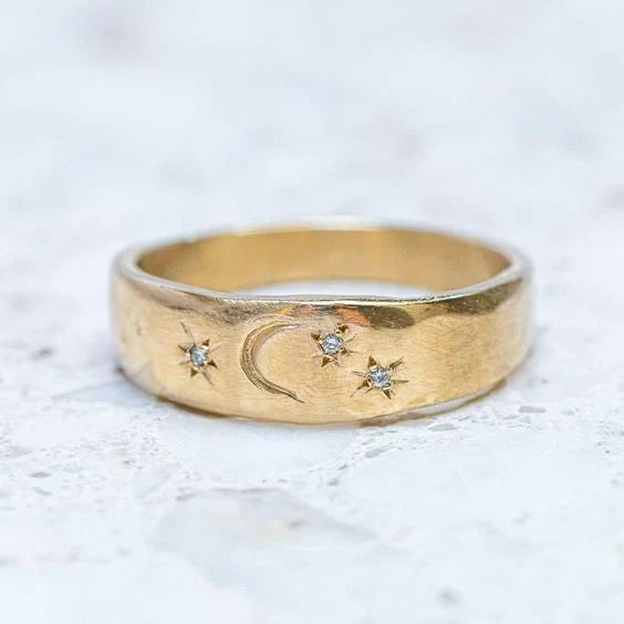 Anillo Sello Vintage Luna y Estrellas