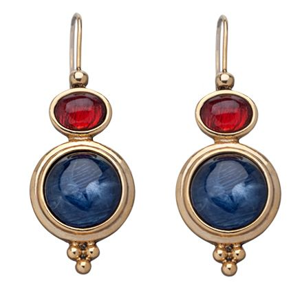 Pendientes vintage con cabujón rojo y azul