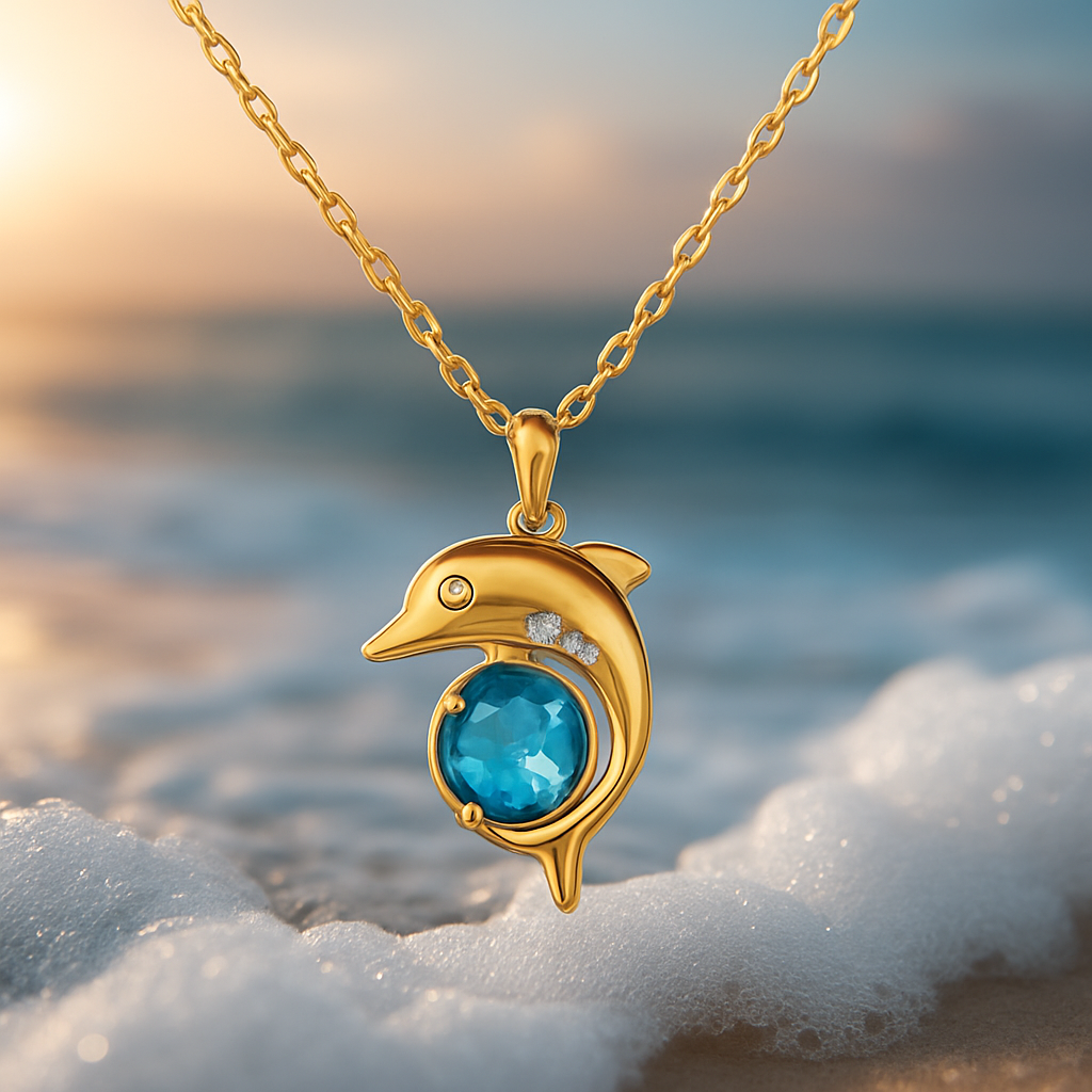 Colgante de delfín brillante con cristal azul y piedras brillantes