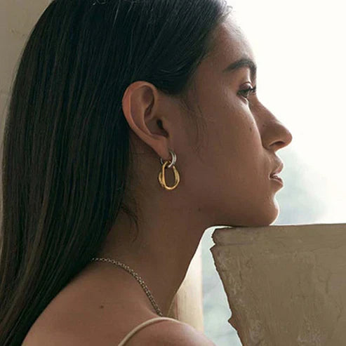 Pendientes geométricos ovalados de dos tonos estilo vintage