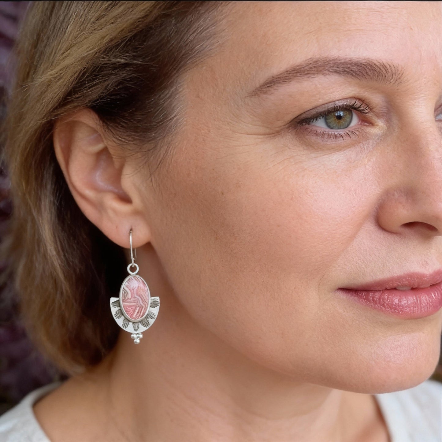 Pendientes colgantes de estilo tribal con piedras preciosas de ágata rosa vintage