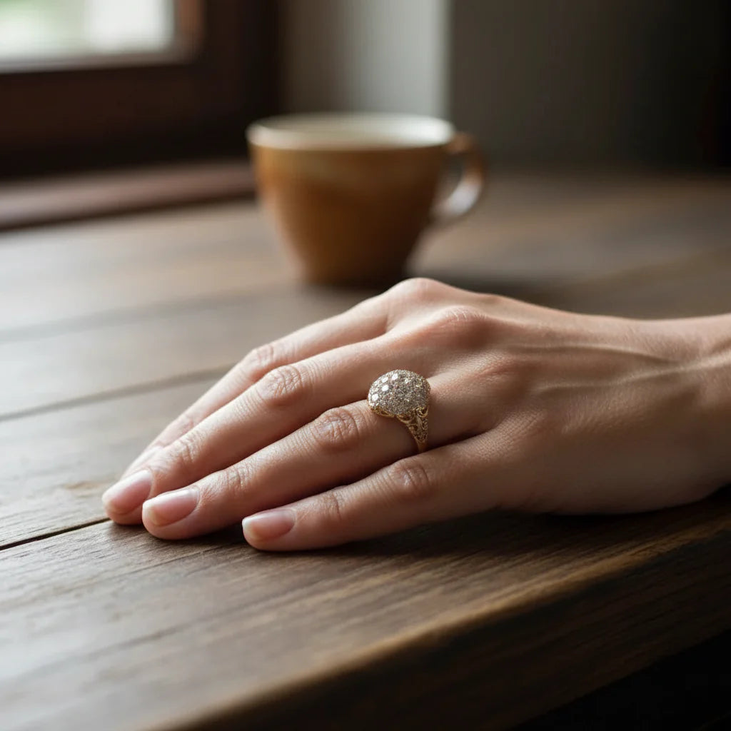 Anillo Redondo Vintage de Oro con Diamantes