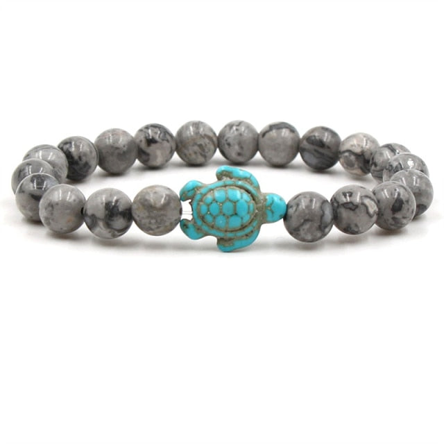 Pulsera de piedras naturales con colgante tortuga turquesa y cuentas