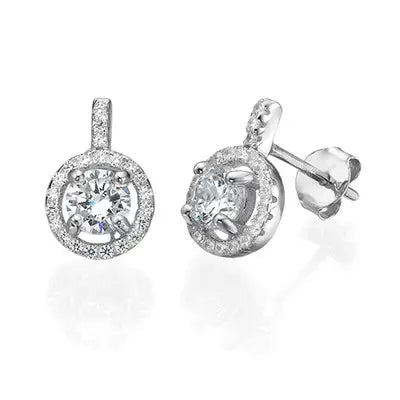 Pendientes brillantes de circonita cúbica con diseño de halo para mujeres elegantes
