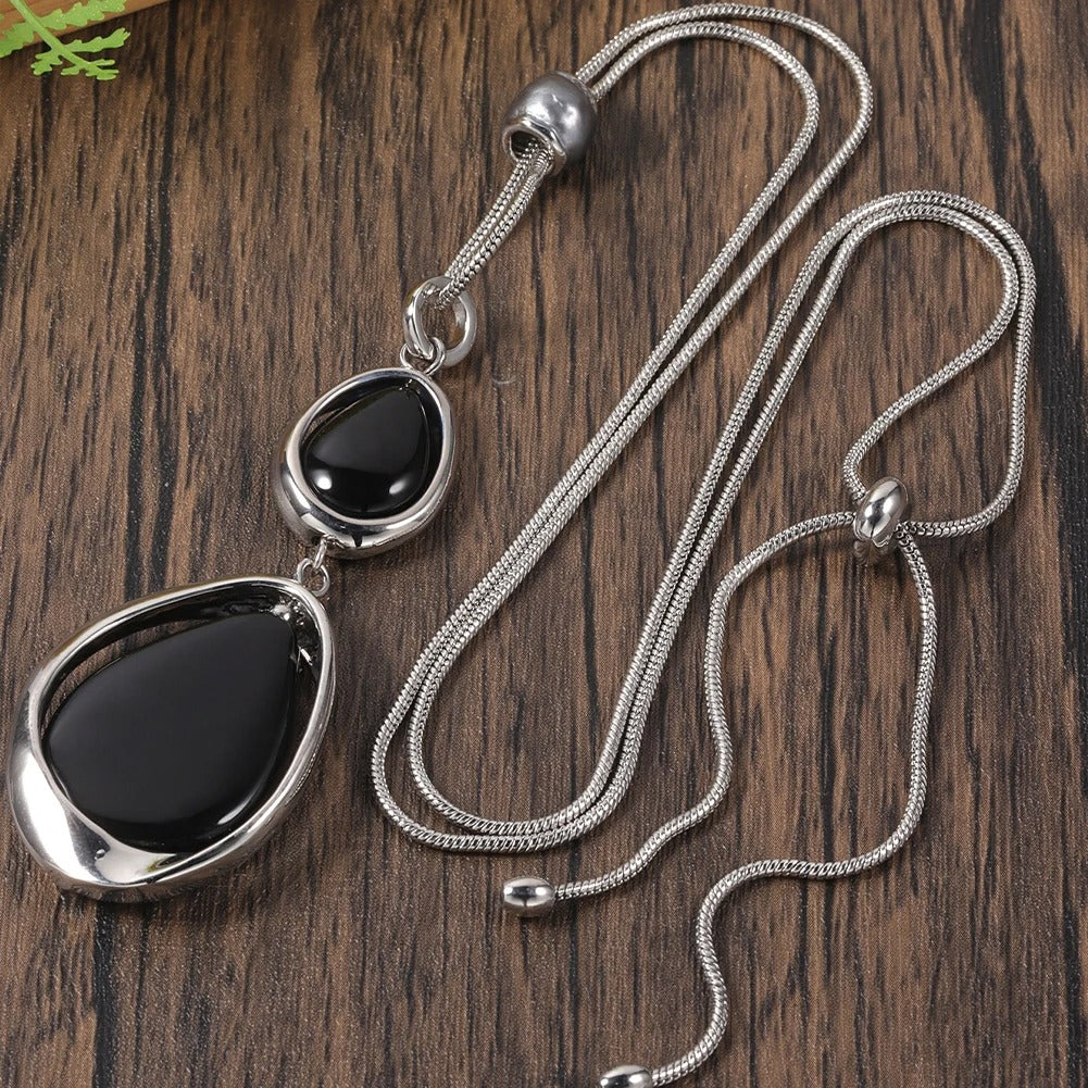 Collar vintage de moda con colgante de piedra de ónix negro