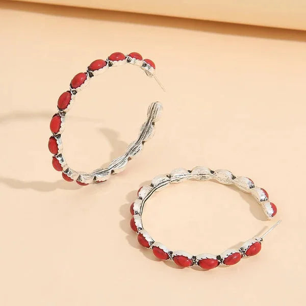 Pendientes boho con piedras ovaladas de estilo vintage