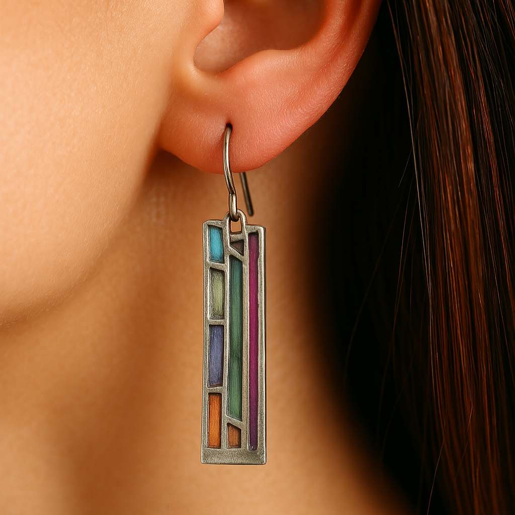 Fascinantes pendientes rectangulares con diseño de esmalte colorido