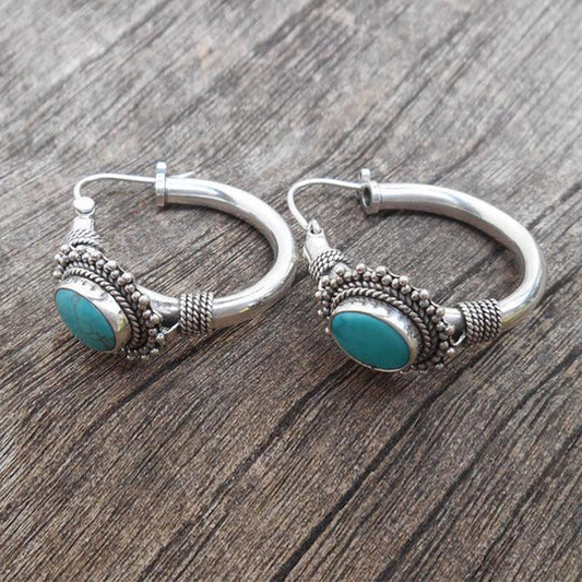 Pendientes de aro vintage de color turquesa en estilo étnico boho