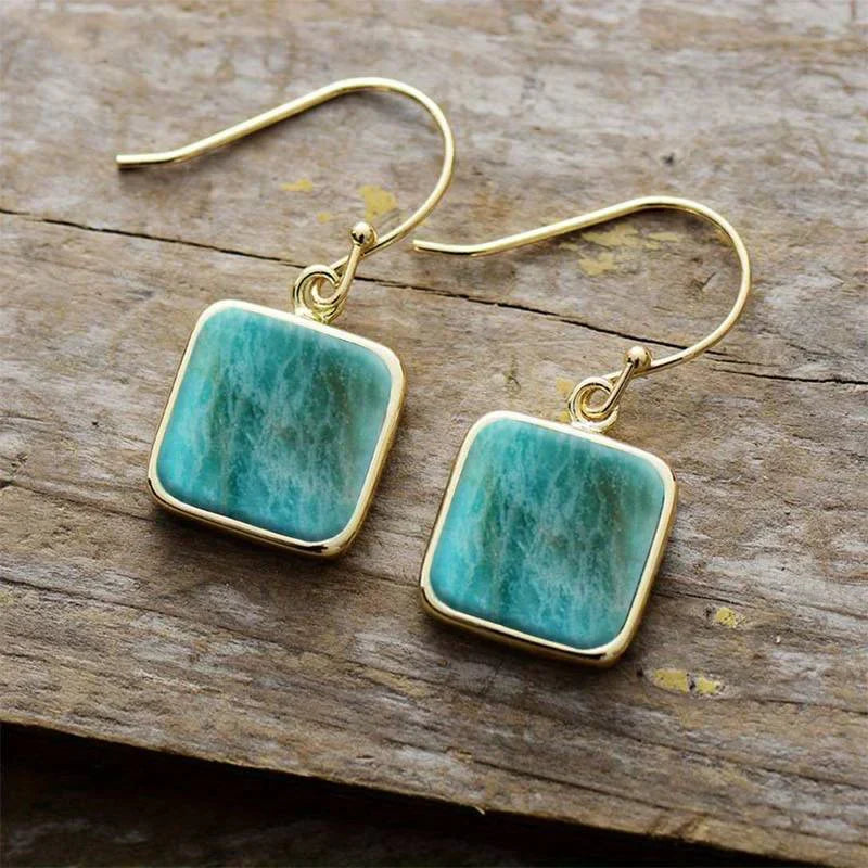 Pendientes vintage cuadrados de turquesa con piedras naturales