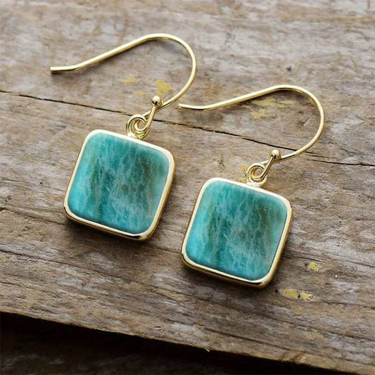 Pendientes vintage cuadrados de turquesa con piedras naturales