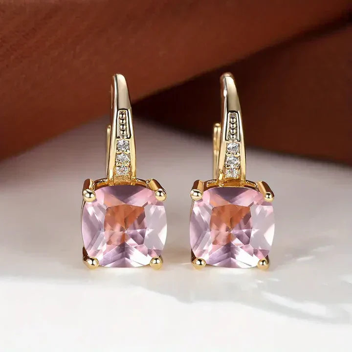 Pendientes de aro brillantes con circonitas talla cojín