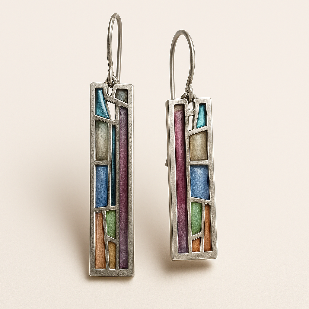 Fascinantes pendientes rectangulares con diseño de esmalte colorido