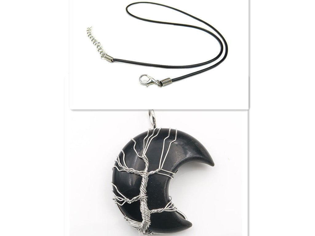 Colgante de piedra curativa del árbol de la vida en forma de luna con cadena